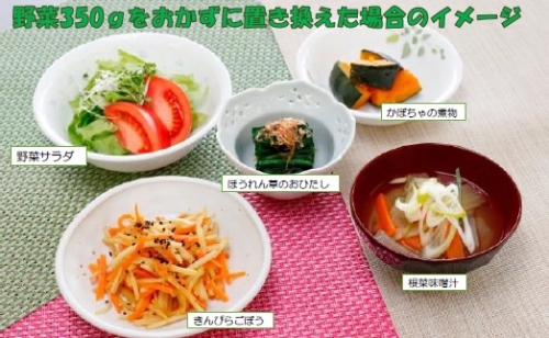 写真:野菜350gは小鉢5皿分(一皿70g)