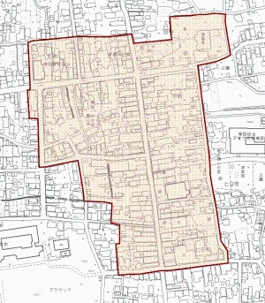 地図：横手市増田伝統的建造物群保存地区の範囲