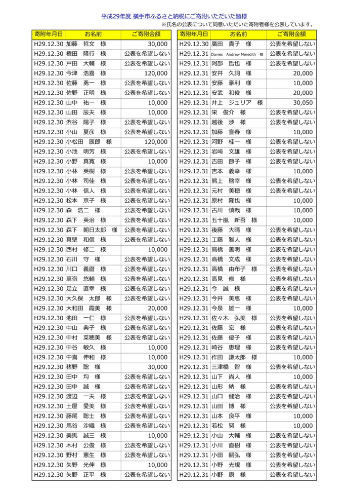 表：平成29年度寄附者名簿19