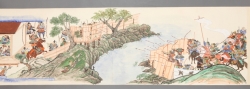 写真:絵巻に描かれた沼柵(戎谷南山筆 「後三年合戦絵詞 改訂補遺」より)