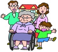 車椅子の女性とその家族