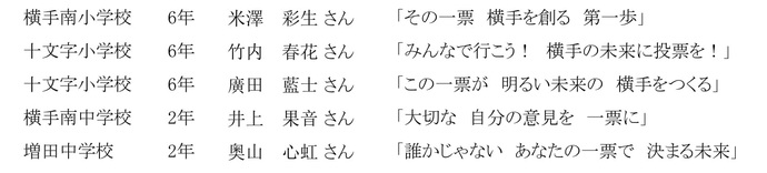 横手市長選挙・横手市議会議員一般選挙啓発標語優秀賞作品