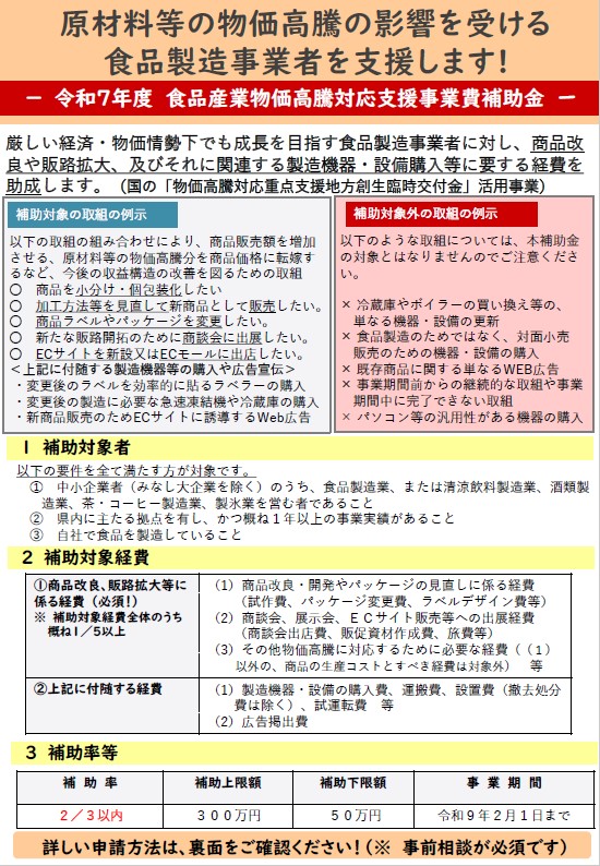 食品産業物価高騰対応支援事業費補助金チラシおもて
