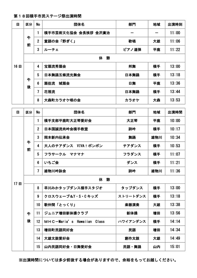 出演プログラム