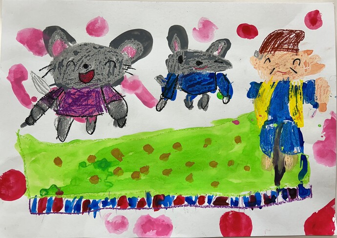 絵：おじいさん　ねずみのくにへようこそ