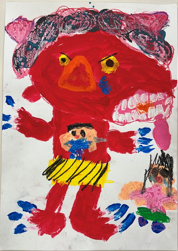 絵：丸飲みにされてもへっちゃらさ　おなかの中で刀を「えい！」