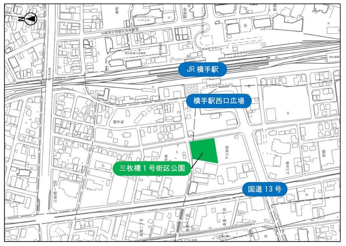 三枚橋1号街区公園位置図