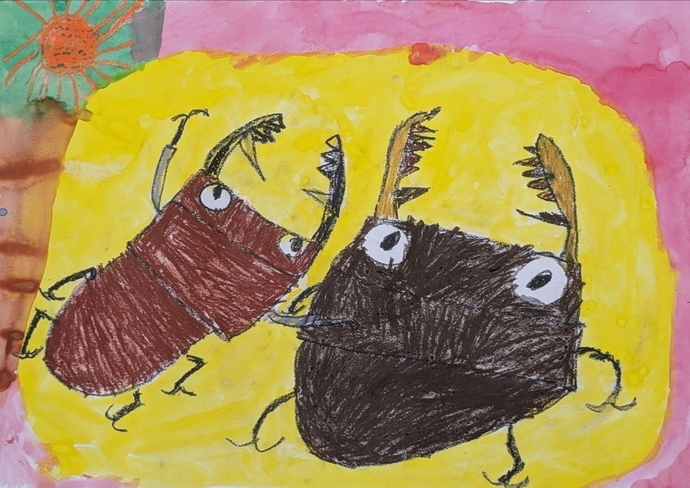 絵：のこぎりくわがたのきょうだい