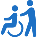 イラスト：車椅子に乗る人と、車椅子を押す人